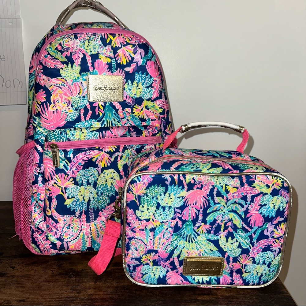 Lilly Pulitzer Oyster Bay Navy Seen And Heard Backpack And Lunch bag Set